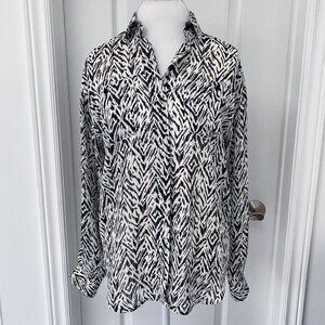 Laura & Jayne Black White Tribal Print Button Front Blouse Size 8